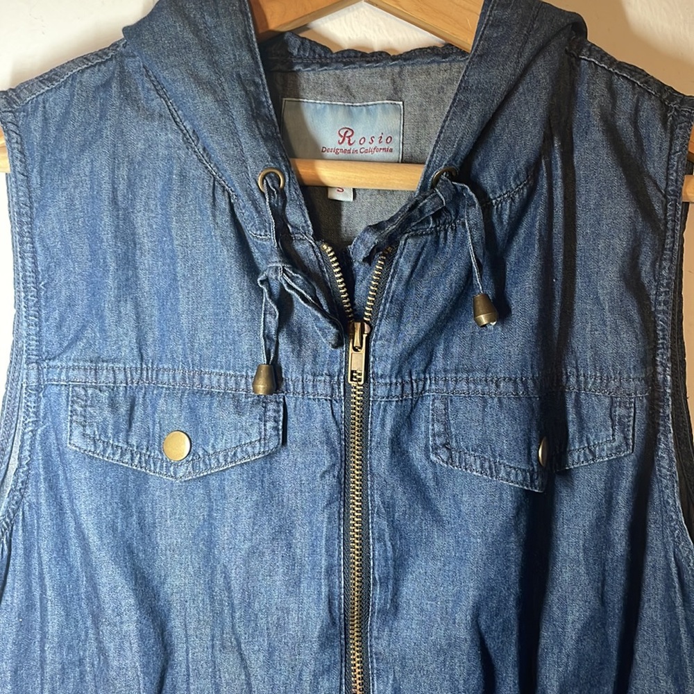 Vintage Rosio Denim Sleeveless Utility Vest Jacket - Picture 4 of 12
